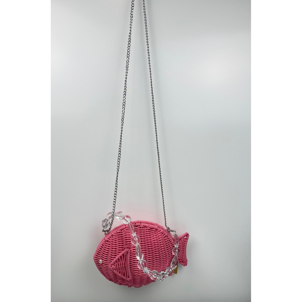 NWT Tommy Bahama Pink Wicker Fish Crossbody Bag Beaded Handle NEW Viral Summer - Picture 3 of 8